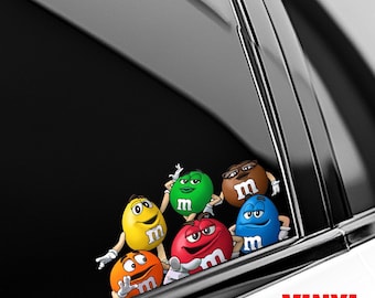 M and M Candy Peekaboo Peeker Peeking Car Window Decals - Bumper Vinyl Stickers - Pack Stickers D3FC25