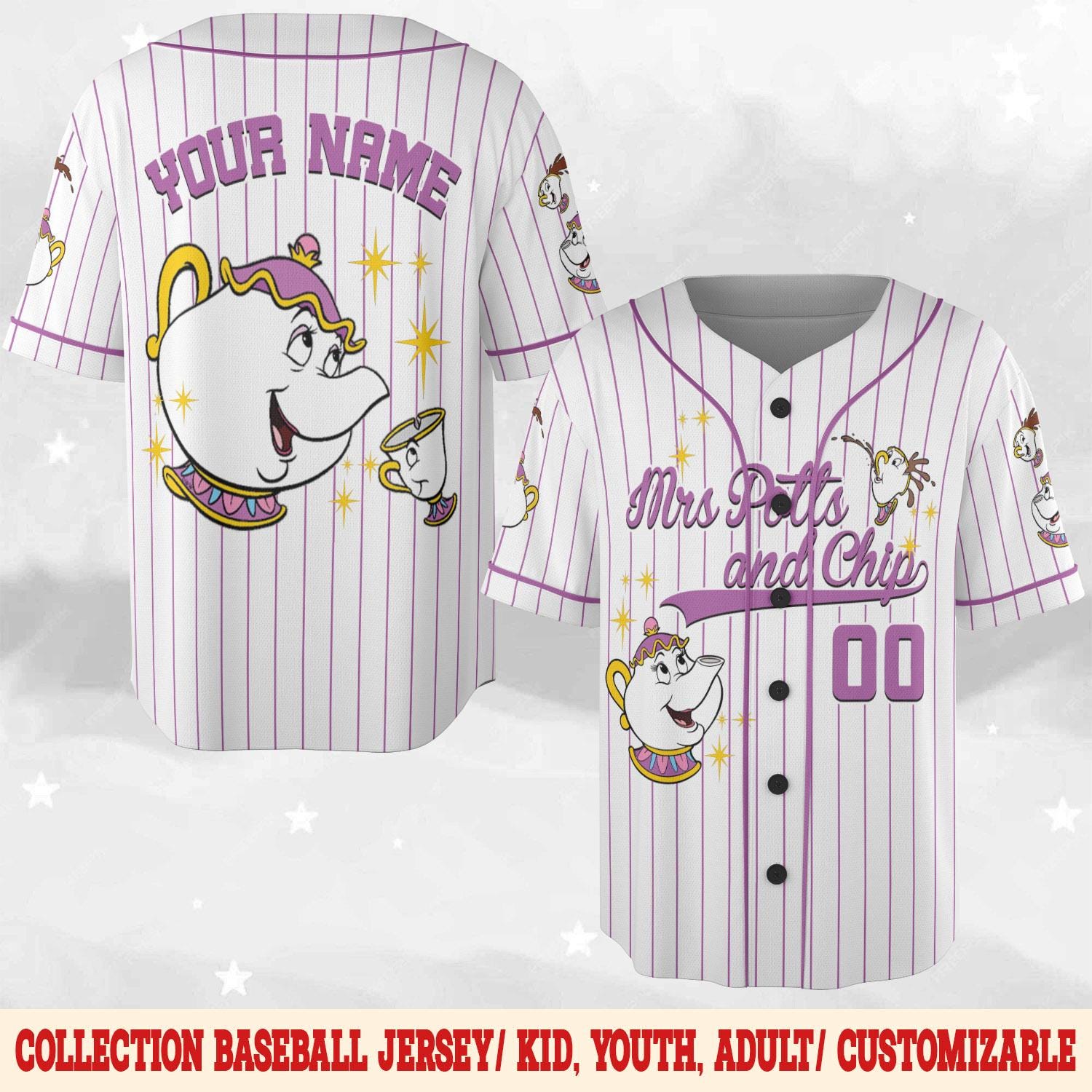 Discover Custom Disney Mrs Potts and Chip Beauty and the Beast Baseball Jersey, Disney Mom Baseball Jersey, Disney Princess Girl