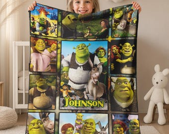 Personalized Shrek Blanket, Custom Name Shrek Blanket, Shrek Christmas Gift for Kid, Custom Birthday Gift for Kids C1LK12