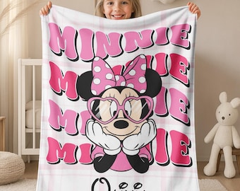 Personalized Baby Minnie Blanket,Custom Kids Name gift, Minnie Mouse Blankets, Nursery Blanket, Pink Gender Neutral, Baby Shower Gift G5PZ13