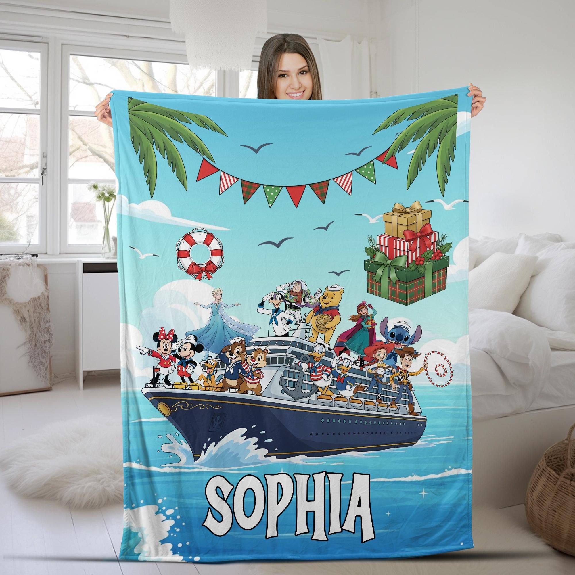 Discover Personalized All Characters Disney Cruise Blanket, Mickey & Friends Birthday Cruise Home Decor, Disney Family Cruise Vacation