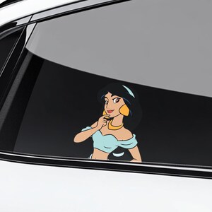 Jasmine Peekaboo Sticker,Aladdin Princess Car Decal,Cute Jasmine Vinyl Sticker,Disney Character Peeker, Magic Carpet Bumper Sticker NGR314-8