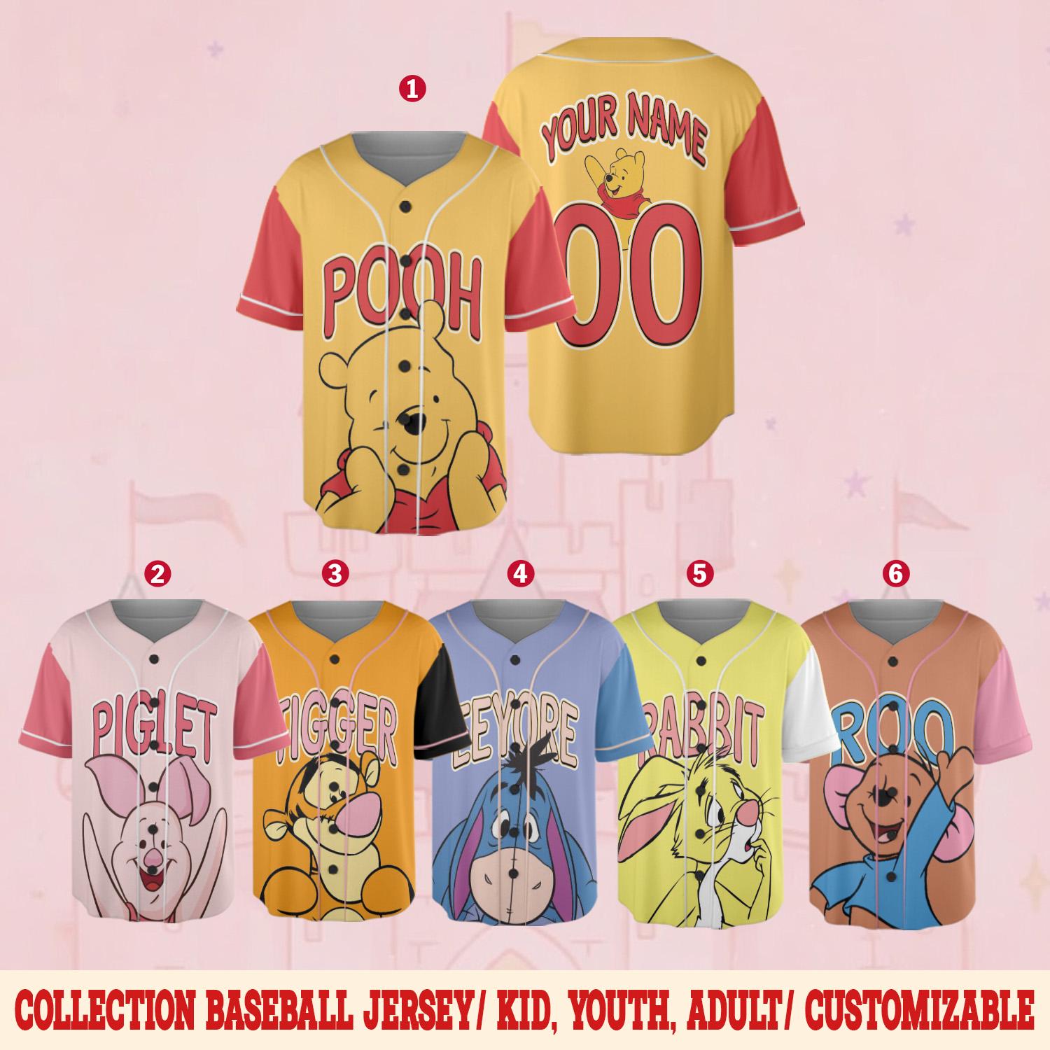 Discover Custom Disney Winnie the Pooh Baseball Jersey, Pooh Bear Birthday Baseball Jersey, Magic Kingdom Family Trip Gift for Sport Fans