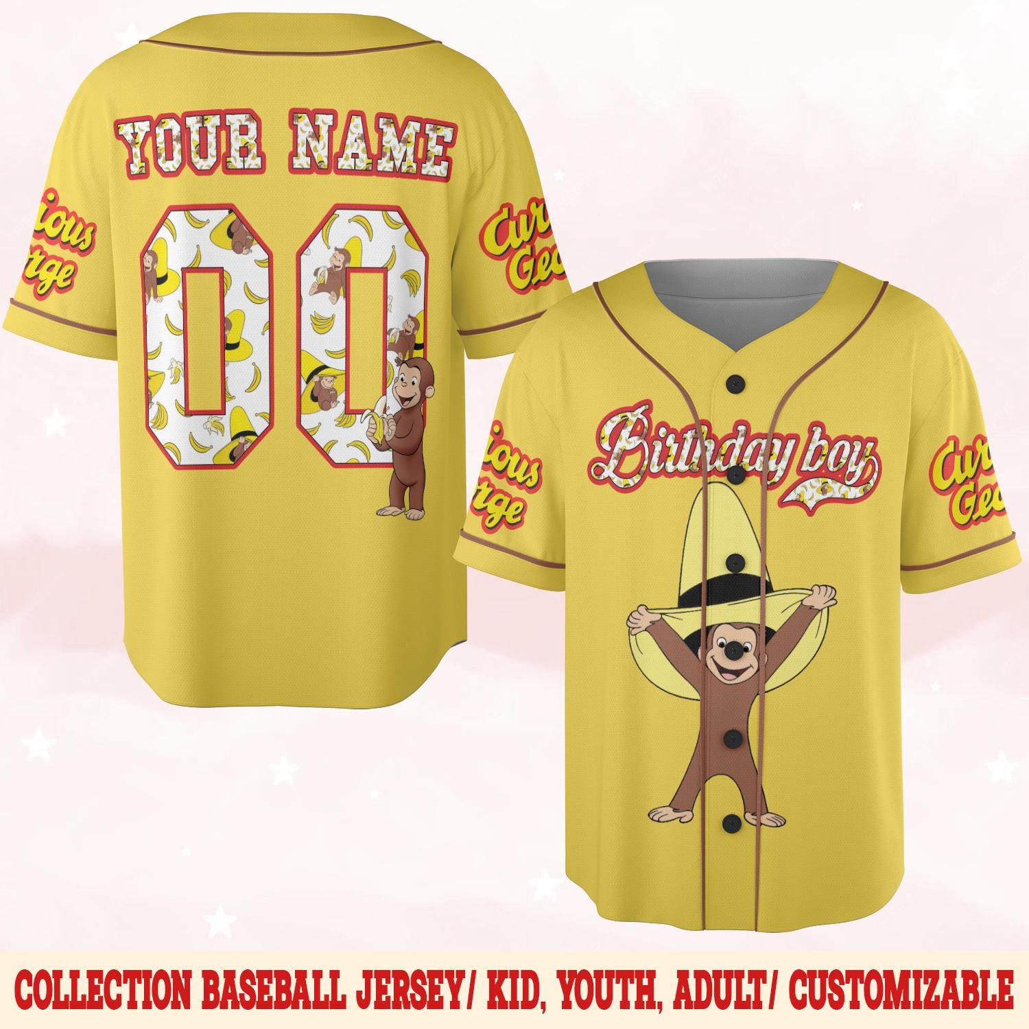 Discover Custom Curious George Birthday Baseball Jersey, Curious George Baseball Shirt, Curious George Cartoon Jersey, Kids Baseball Jersey
