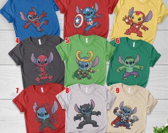 Funny Disney Stitch Marvel Group Shirt, Spider Man Hulk Thor Tshirt, Lilo & Stitch Emotion Shirt, Disneyland Family Vacation 2026 NHNR04