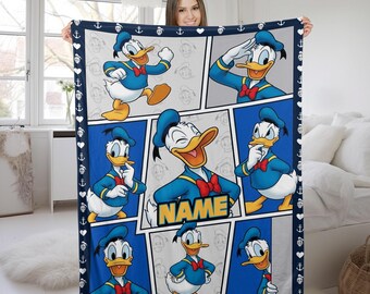 Personalized Name Disney Donald Duck Blanket,Donald Duck Fleece Mink Sherpa Blanket,Gifts For Kid, Birthday Gifts, Baby Throw Blanket G5SN21