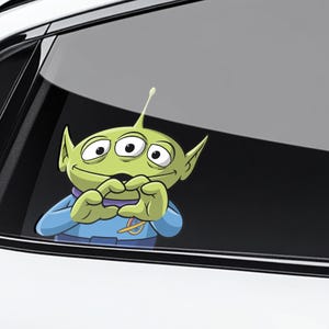 Toy Story Peekaboo Car Sticker, Alien Peeker Vinyl Decal, Green Alien Car Window Sticker, Laptop or Bumper Sticker Gift NGRE20
