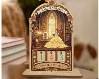 Personalized Vintage Book Tracker Sign, Book Lover Gift Reading Tracker, Disney Belle Reading Gift, Beauty and The Beast Gift G-021206