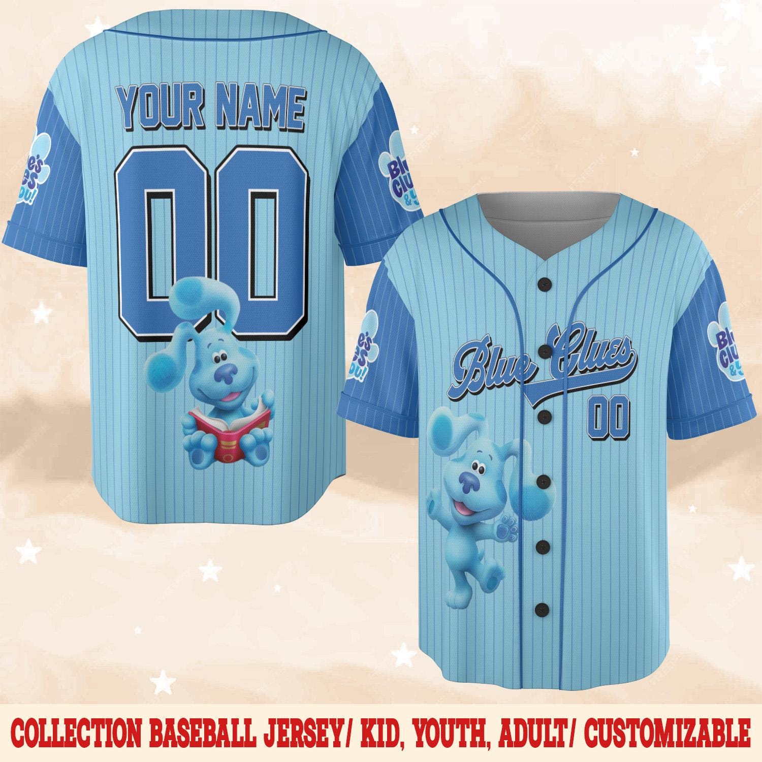 Discover Personalized Blue Clues Baseball Jersey, Blue Dog Lovers Birthday Girl Jersey, Baby Shower Gift, Birthday Boy Gift, Blue Clues Shirt
