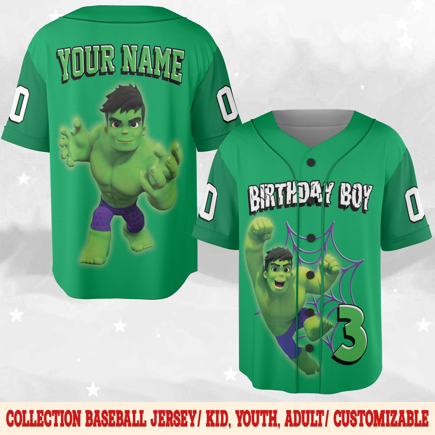 Discover Personalized Hulk Family Birthday Baseball Jersey, Custom Hulk Shirt for Kids, Birthday Boy Girl Superhero Jersey
