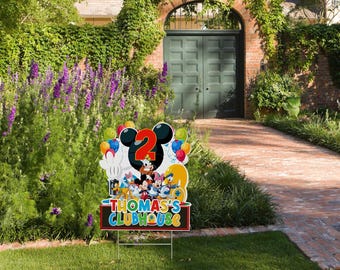 Mickey Mouse Clubhouse Birthday Yard Sign Cut Out, Disney Outdoor Party Decor, Kid Birthday Yard Standee, Mickey Party Prop Display NGRY24