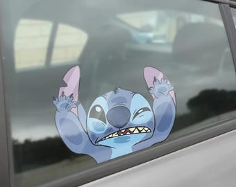 Funny Curious Stitch Peeker Sticker, Disney Lilo and Stitch Car Decal, Waterproof Vinyl for Water Bottles & Laptops, Disney Gift JCNU06