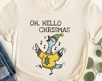 Custom Oh Hello Christmas Pigeon T-shirt, Children's Books Shirt, Pigeon Teacher Tee, Kindergarten Teacher Christmas Gift JCRH03