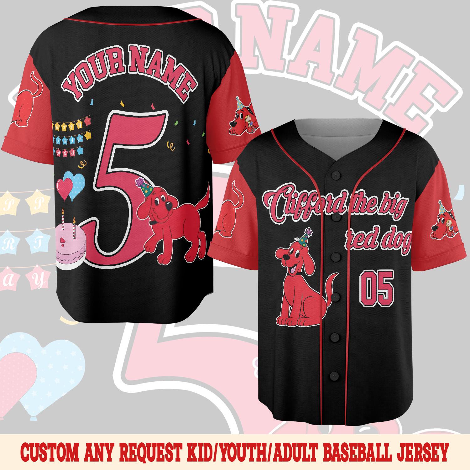 Discover Custom Clifford Big Red Dog Birthday Baseball Jersey, Kids Personalized Party Shirt