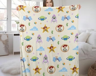 Personalized Disney Toy Story Blanket,Custom Name Disney Blanket,Woody Buzz Lightyear Jessie Toy Story Blanket, Gift for Boy or Girl G5PG18