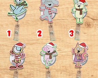 Porta credencial retráctil de cerditos con forma de elefante navideño, ideal para bibliotecarios, ideal como regalo para profesores y para excursiones escolares (JCRS05)