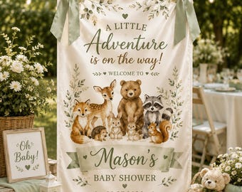 Custom Woodland Baby Shower Banner, Forest Animals Baby Shower Welcome Sign, Personalized Baby Shower Fabric Sign BRD-DG105