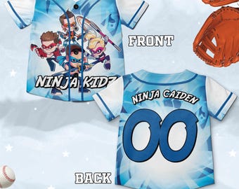 Personalized Ninja Kidz Baseball Jersey: Custom Name Number Ninja Theme Birthday Party Outfit Kids Youth Adult JDJG10