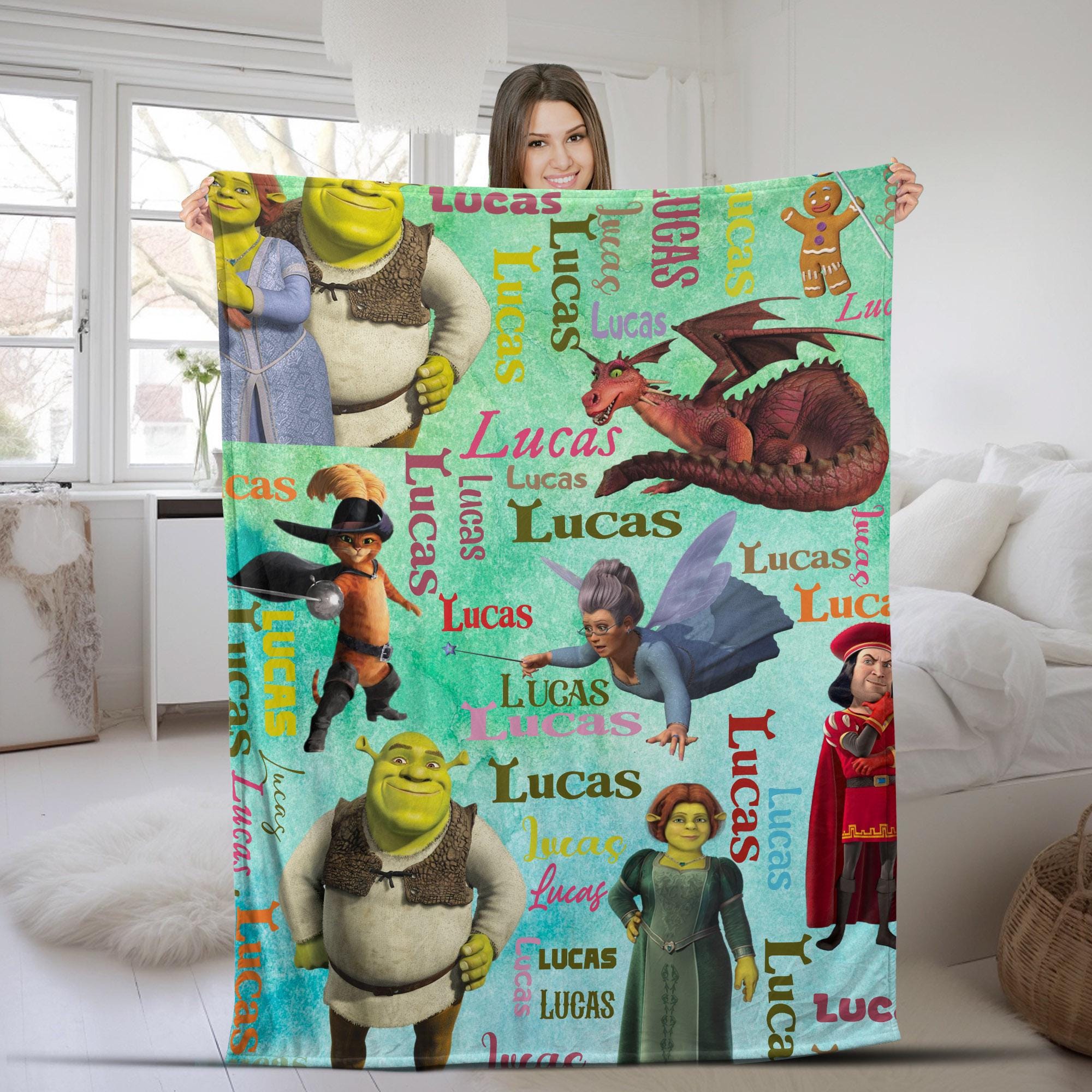 Discover Personalized Shrek Blanket, Fiona Donkey Gingerbread Man Shrek Birthday Boy Birthday Girl, Shrek Family Home Decor, Baby Shower Gift