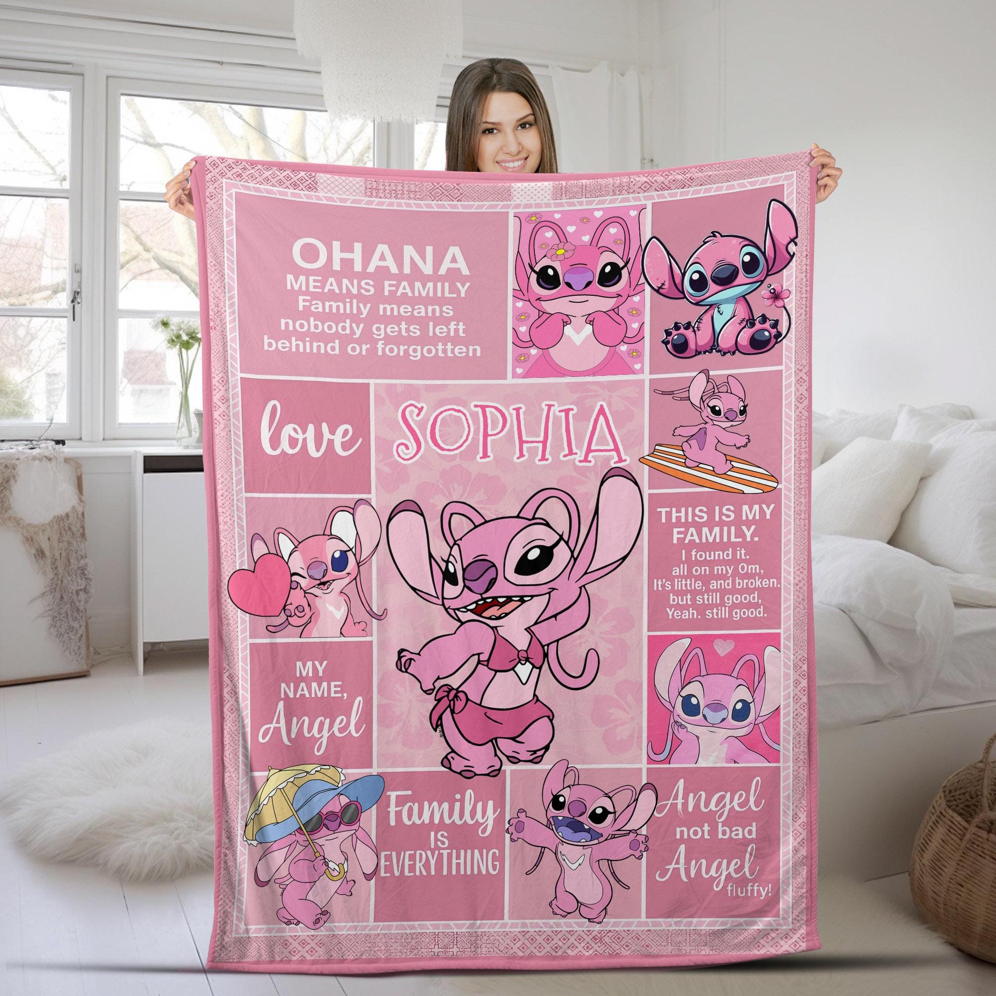 Discover Personalized Disney Angel Blanket, Ohana Means Family Lilo & Stitch Angel Birthday Girl Blanket, Baby Name Family Home Decoration