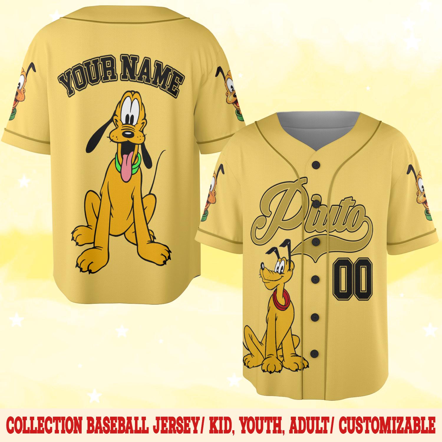 Discover Disney Pluto Baseball Jersey Personalized, Mickey & Friends Shirt for Kids Youth Adults, Cute Dog Jersey, Custom Disney Gift