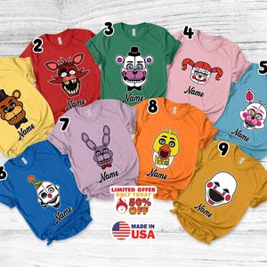 Five Nights at Freddy Inc Characters Group Shirt, Freddy, Glamrock Chica, Vanny, Nightmare Animatronics, Halloween Costumes BXHG04