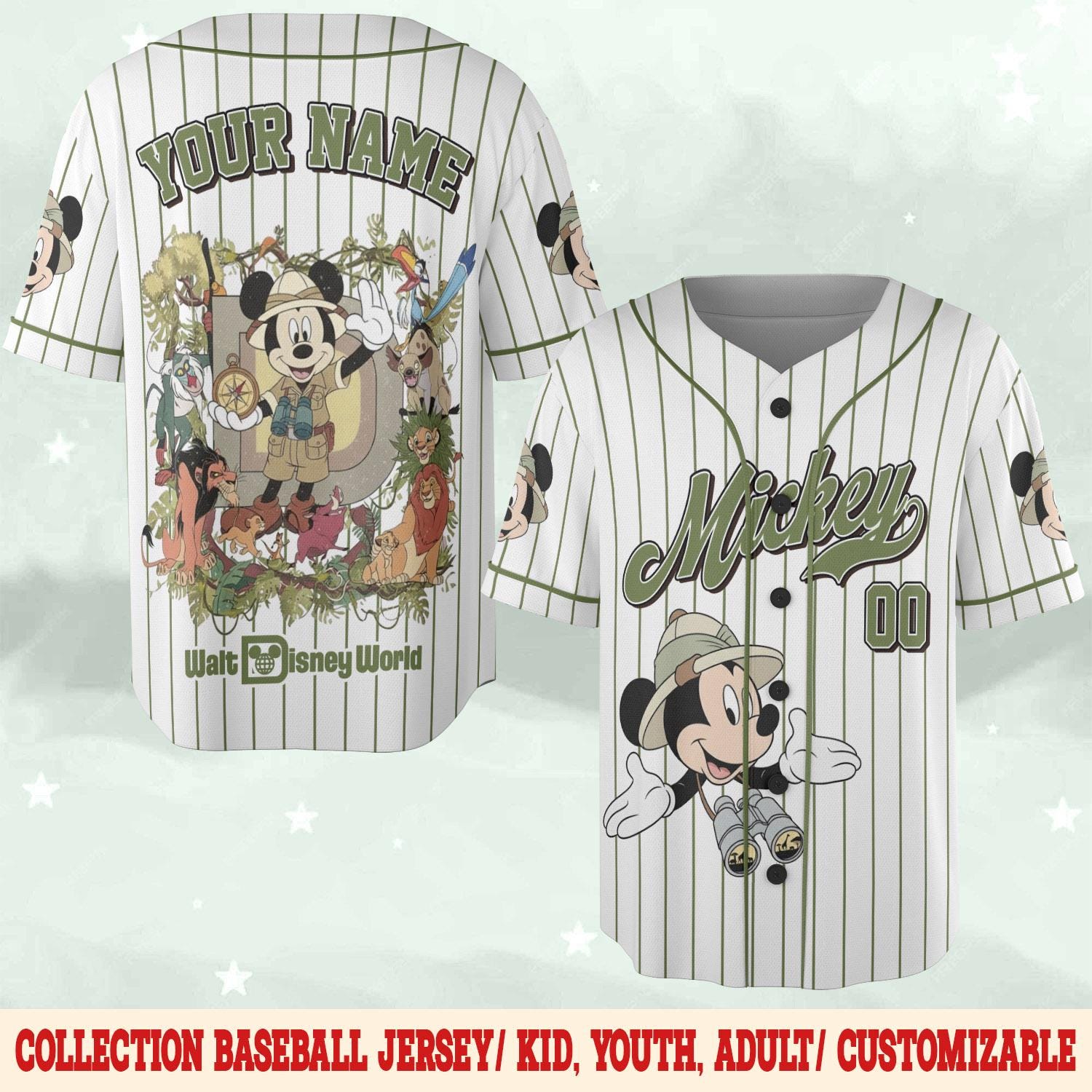 Discover Custom Disney Mickey Mouse Safari Baseball Jersey, Custom Disney Animal Kingdom Mickey&Friends Jersey, Disneyland Safari