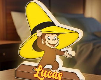 Custom Curious George Night Light Box, Personalized Monkey Lamp, Kids Room Nursery Decor Gift JDN306-3