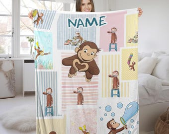 Personalized Curious George Blanket, Curious George Blanket, Custom Name Blanket, Birthday Gifts, Monkey George, Money Lover Blanket G5Q519