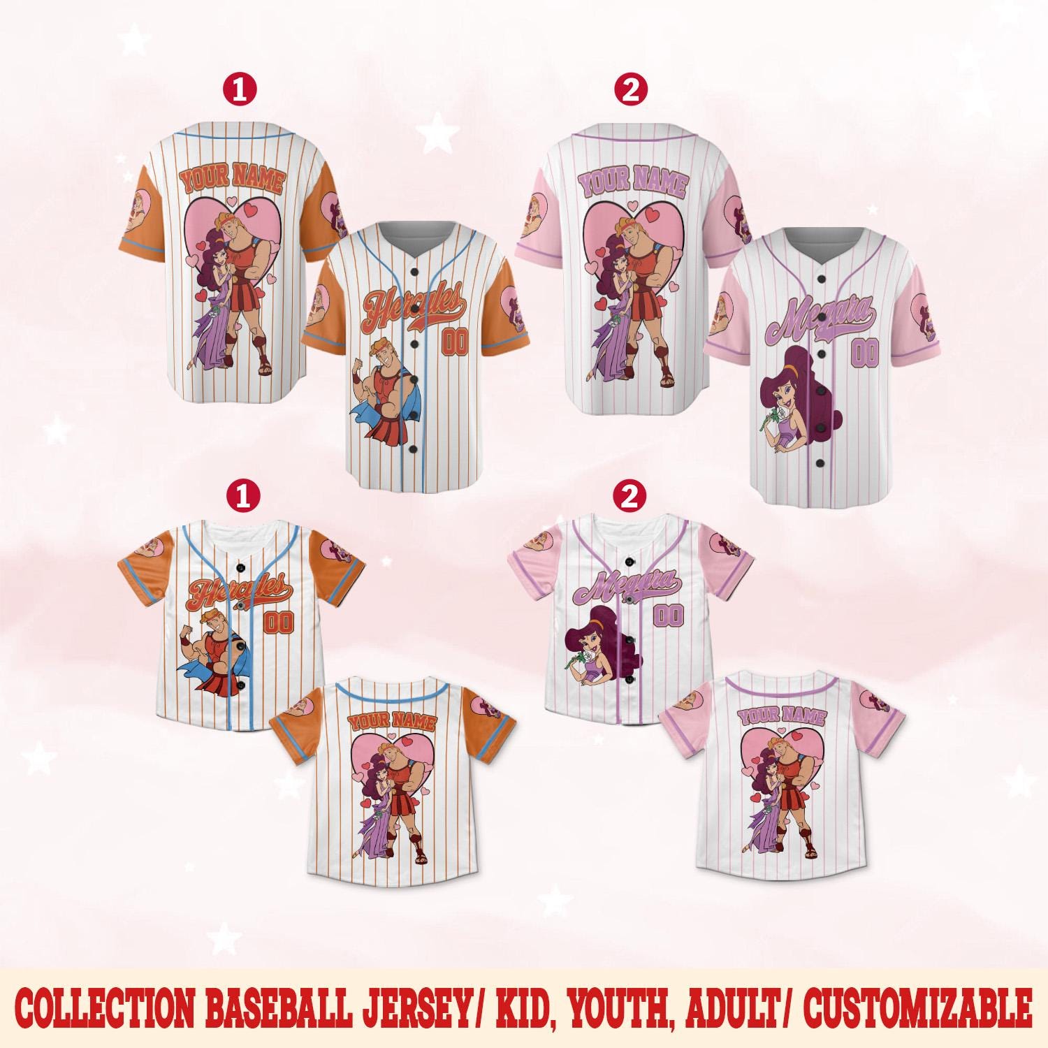 Discover Personalize Hercules and Meg Baseball Jersey, Custom Hercules Valentines Day Jersey Shirt, Disney Couple Gift, Valentine Gift