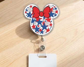 Minnie Head 250 Years Badge Reel, Anniversary Badge Reel, Patriotic Disney Badge Reel, 4th Of July Badge reel NHOI13-02