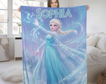 Manta polar personalizada de Frozen Elsa Queen, manta de Elsa Queen, manta de Frozen, manta de la película Frozen, manta de Elsa con nombre personalizado G5Q512