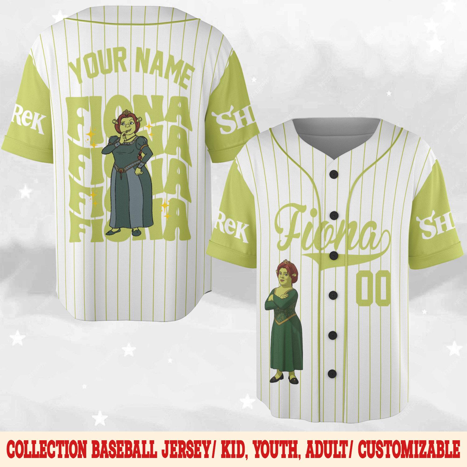 Discover Personalized Retro Shrek Baseball Jersey, Custom Name Age Fiona Princess Characters Birthday Party Outfit