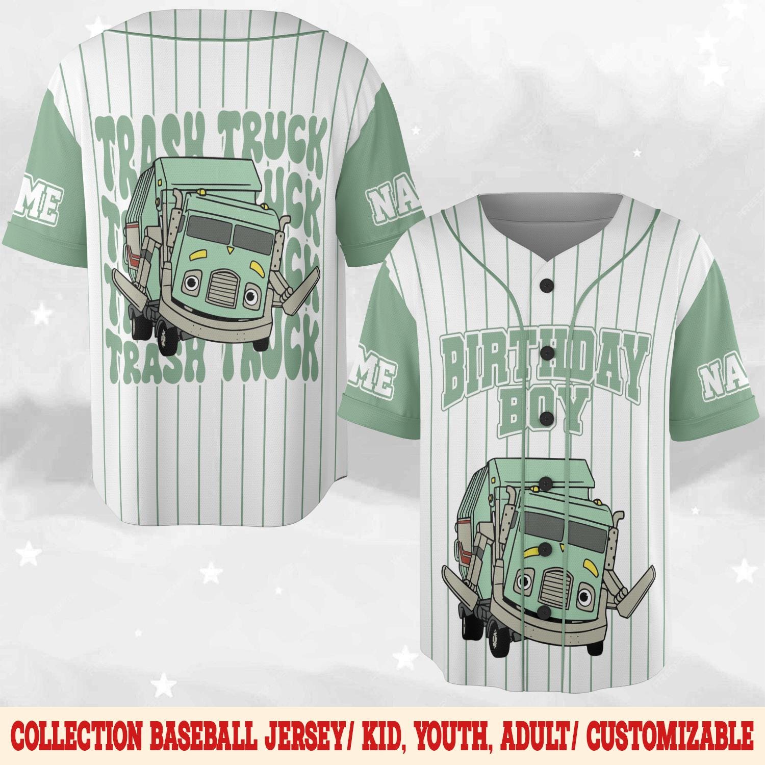 Discover Personalized Trash Truck Baseball Jersey, Hank Trash Truck Birthday Boy, Birthday Girl Jersey, Trash Truck Family Party Matching