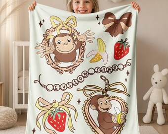 Personalized Curious George Blanket, Curious George Blanket, Custom Name Blanket, Birthday Gifts, Moneky George, Money Lover Blanket D2LT16