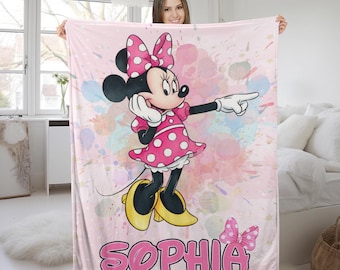 Personalized Disney Name Blanket with Minnie Character,Soft Cozy Quilt, Perfect Gift for Kids Adults,Housewarming Christmas Gift G5OP35