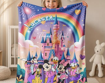 Personalized Mickey and Friends Blanket, Mickey Minnie Disneyland Blanket, Disneyworld Birthday Gift, Pluto Donald Max Blanket JCQF08