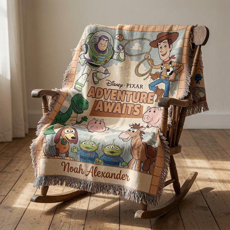 Personalized Toy Story Woven Blanket, Disneyland Toy Story Woven Blanket, Woody Buzz Lightyear Blanket, Birthday Gift,Custom Name BRD-HG102 bild 1