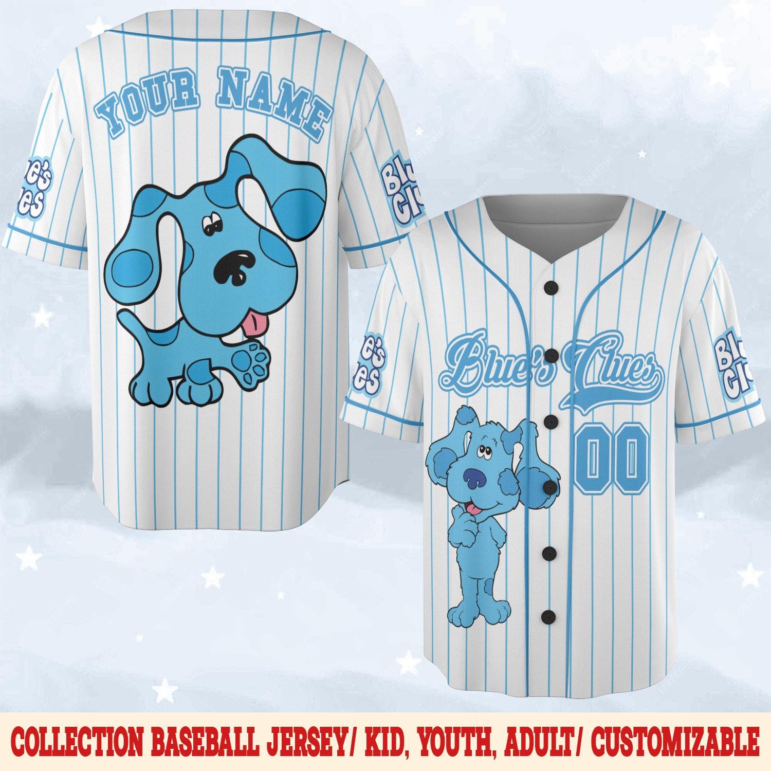 Discover Personalized Blue Clues Baseball Jersey, Blue Dog Lovers Birthday Jersey, Baby Shower Gift Birthday Gift, Blue Clues Family Shirt