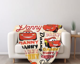 Personalized Disney Cars Blanket, Lightning Mcqueen Mater Doc Hudson Sally Birthday Gift, Birthday Home Decor, Family Cars Birthday C1J107