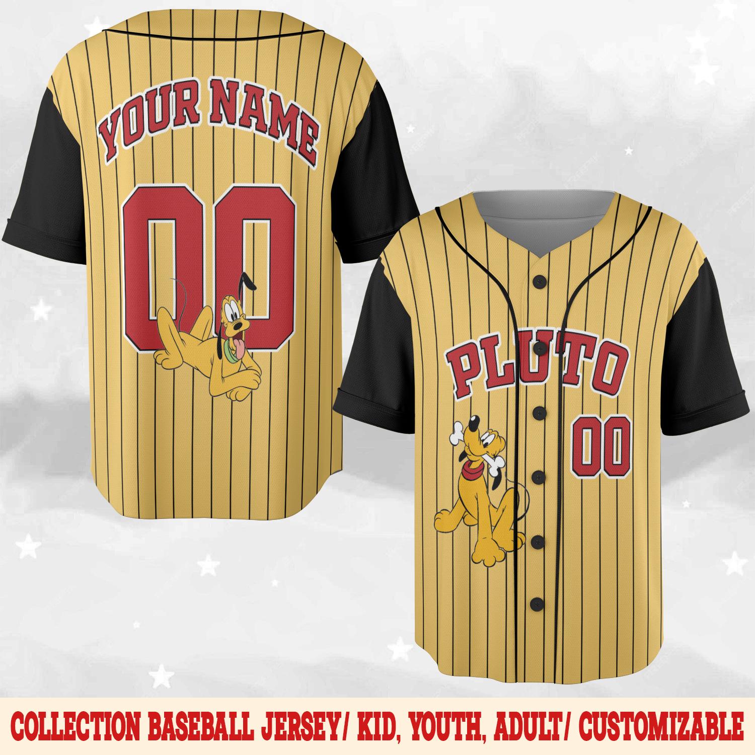 Discover Disney Pluto Baseball Jersey Personalized, Mickey & Friends Shirt for Kids Youth Adults, Cute Dog Jersey, Disney Gift