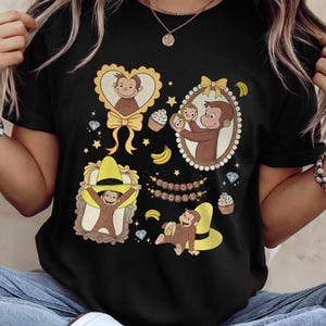 Retro Coquette Bow Curious George Shirt, Stay Curious, Nostalgic Cartoon Tee, Birthday Girl Gift, Curious George Birthday Shirt JCPN06