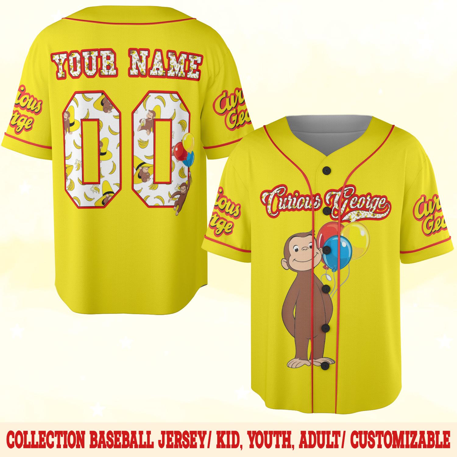 Discover Curious George Birthday Baseball Jersey, Custom Monkey Party Shirt for Boys, Curious George Jersey for Kids, Youth Birthday Outfit