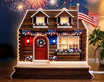 Patriotic LED Light Box Gift For Family, Acrylic House Night Light, 4th of July Gift, USA Holiday Decor Light, 2D Printed Effect G4J409
