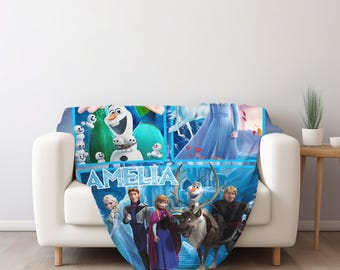 Personalized Disney Frozen Blanket, Custom Name Disney Blanket, Princess Elsa Blanket, Disney Birthday Girl Gift, Kids Disney Blanket BZCK20