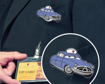 Cars Badge Reel, Lightning McQueen Luigi Doc Hudson Sally Retractable ID Badge Holder Gift, Hologram ID Clip, Gift for Nurse G5QB12-4