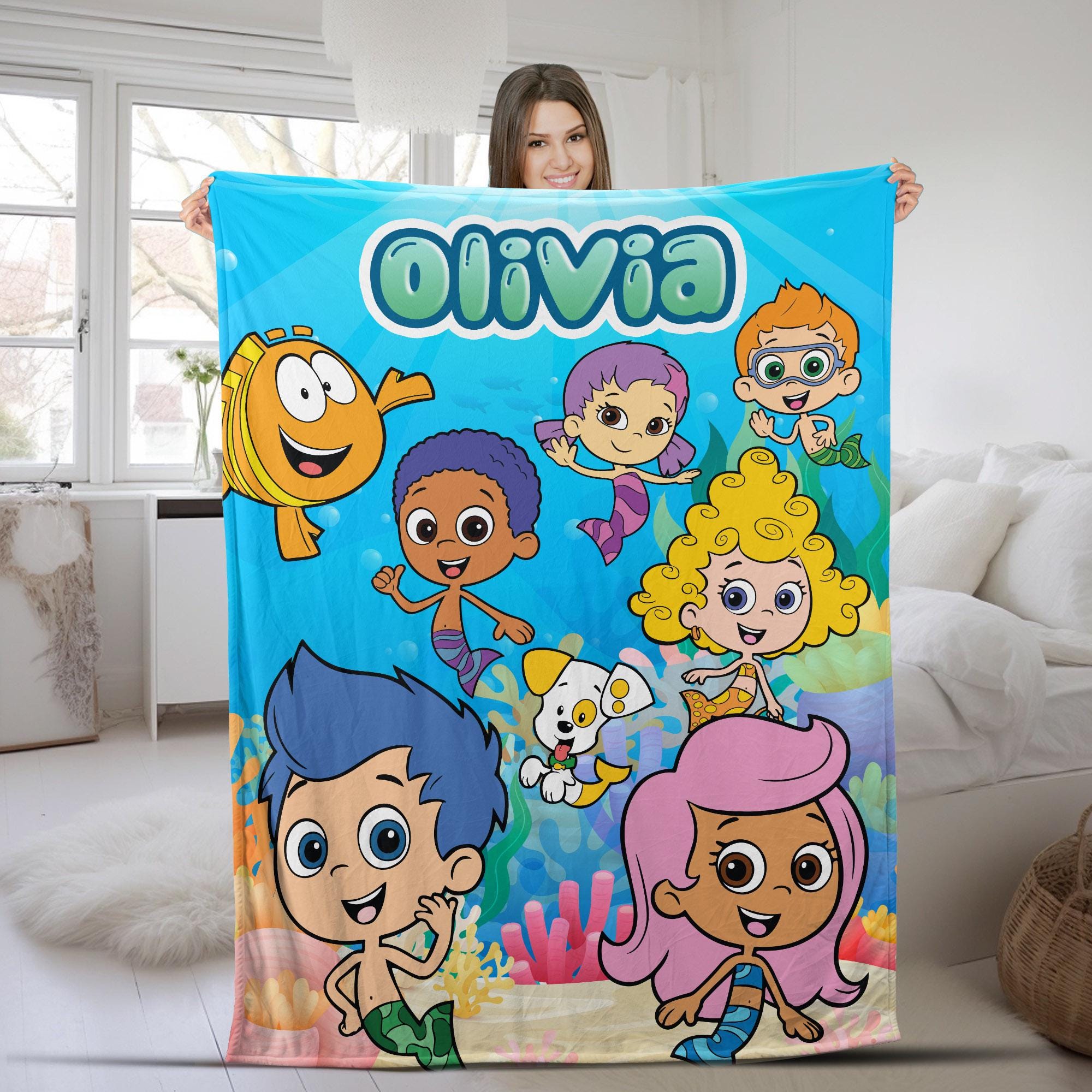 Discover Disney Bubble Guppies Blanket, Personalized Bubble Guppies Blanket, Bubble Guppies Characters Birthday Gifts, Memory Blanket