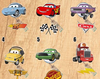 Lightning McQueen Cars Badge Reel, Luigi Doc Hudson Sally Carrera Retractable ID Badge Holder Gift, Hologram ID Clip, Gift for Nurse D2OT16