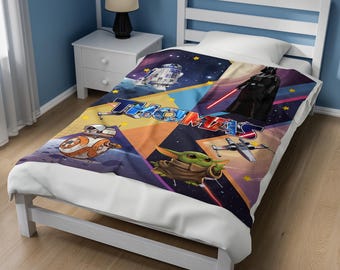 Customized Name Star Wars Characters Throw, Star Wars Blanket, Star Wars Bedding Decor, Disney Star Wars Gift, Baby Shower Gift C1H354