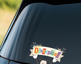 Vintage Disneyland Floral Sign Peeker Sticker/ Retro Mickey Disney bujo bullet journal planner decal BZHP04